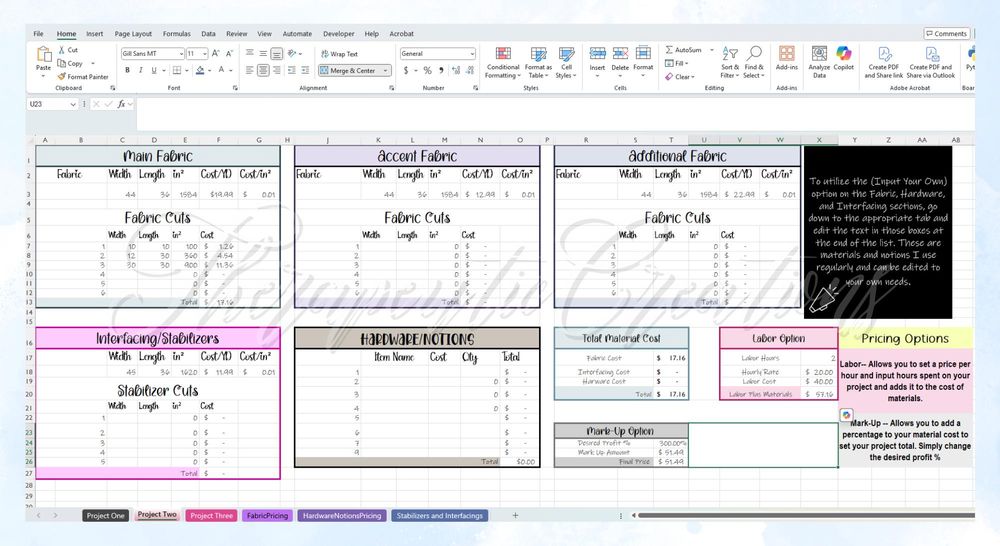 Handmade Project Pricing Spreadsheet for Makers